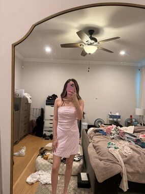 Abercrombie & Fitch Strapless Pink and Blue Stripe Mini Dress